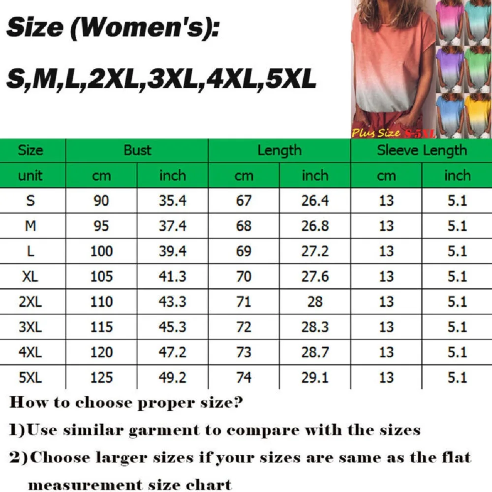 

Women Ladies Girls Plain Short Sleeve Crew Neck T-Shirt Top Plus Size Shirts Tops Women Print Casual Female Hot Gradual Change