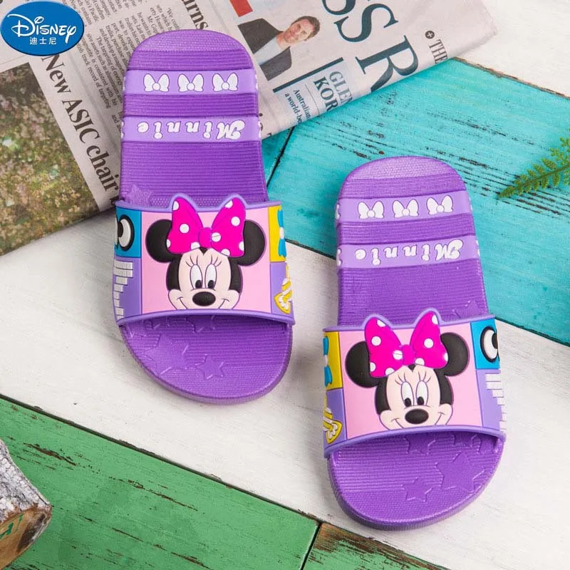 Disney/обувь; Новинка года; Вьетнамки для детей; Летние Удобные повседневные туфли на плоской подошве с рисунком Микки для мальчиков и девочек; размеры 24-39 - Цвет: Purple Minnie