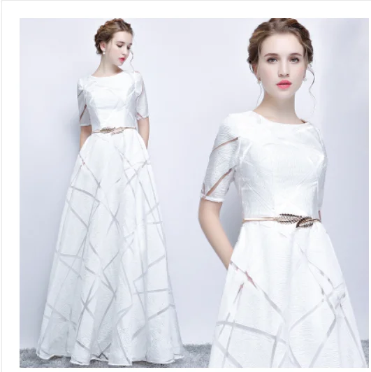 Robe De Soiree/вечернее платье невесты для банкета с круглым вырезом и короткими рукавами; элегантное платье в пол с карманами на молнии сзади; Vesta De Festa - Цвет: Белый