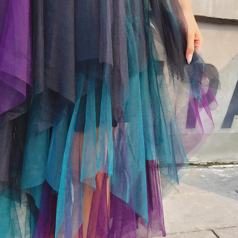 Для женщин Тюлевая юбка Волшебный цвет эластичные Высокая талия танцевальные