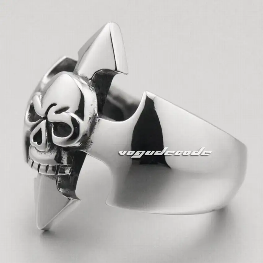 Мужское байкерское кольцо из нержавеющей стали 316L с черепом и крестом 6A001