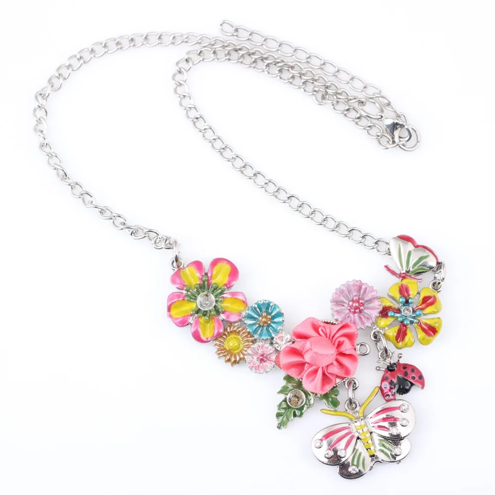 Женское Ожерелье Bonsny длинная цепь из сплава с цветами и эмалью новинка 2016|jewelry for