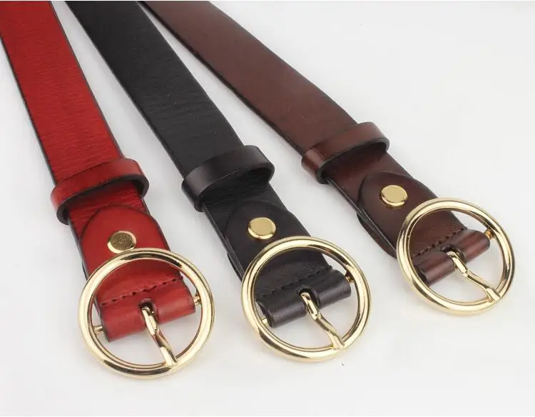 Женский ремень из воловьей кожи с круглой пряжкой|pure leather belt|cowhide beltbelt f |