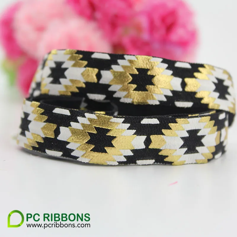 PC 16mm 5/8&quot gold screen and foil print fold over ribbon for DIY headwear | Дом и сад