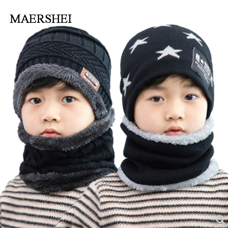 MAERSHEI 2019 Hot Child 2pcs Winter Balaclava Beanies Knitted Hat And Scarf For 3-12 Years Old Girl Boy Hats Kids Caps Ski Cap