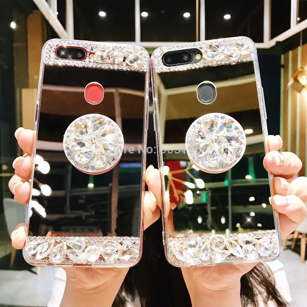 For Samsung Galaxy S6 S7 Edge S8 S9 S10 Plus Note 8 9 10 Rhinestone Mirror Case Diamond holder Cover | Мобильные телефоны и