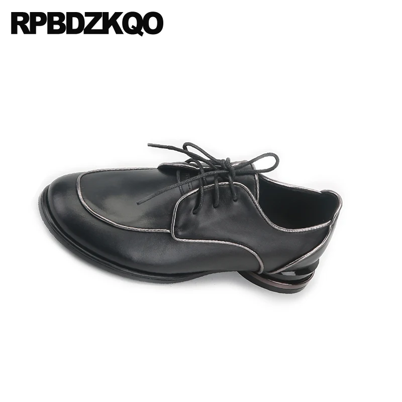 Женские лакированные оксфорды на шнуровке винтажные черные туфли из натуральной