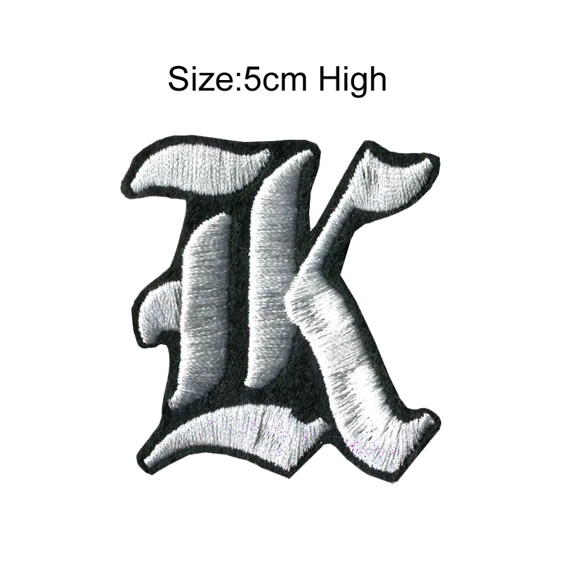 K 1 шт., A-Z, черный, белый цвет, 5 см, высокий, Английский алфавит, буквы, смешанные, вышитые, Пришивные значки, железная нашивка для одежды, сумки, Старый английский - Цвет: K