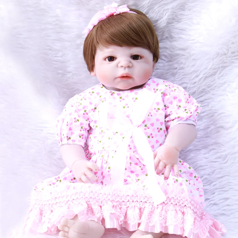 Реалистичная силиконовая кукла Bebe Reborn 55 см коричневая для волос Детская