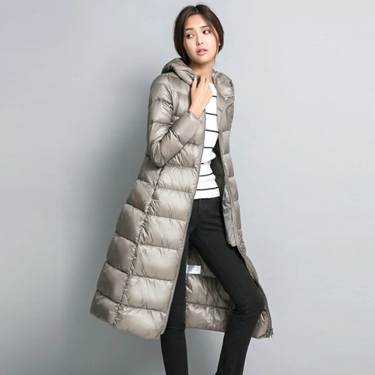 X-long ультра легкий тонкий пуховик с капюшоном премиум класса Женский Теплый