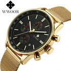 WWOOR мужские золотые часы, мужские Кварцевые водонепроницаемые наручные часы с хронографом 50 м, люксовый бренд из нержавеющей стали
