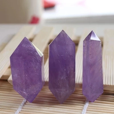 

BEST!!! 3PCS Natural Amethyst Purple Quartz Crystal Double Wand Points Healing