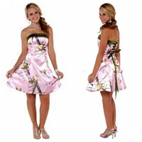 strapless a line pink camo bridesmaids dresses short knee length camouflage bridesmaid party gowns cheap 2022 real tree