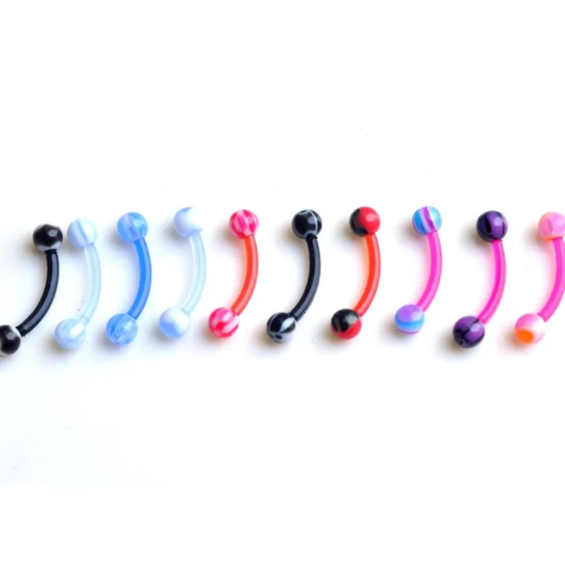 10 шт./лот акриловые Tragus Labret бар в язык, бровь пирсинг для пупка кольца ювелирные изделия для тела