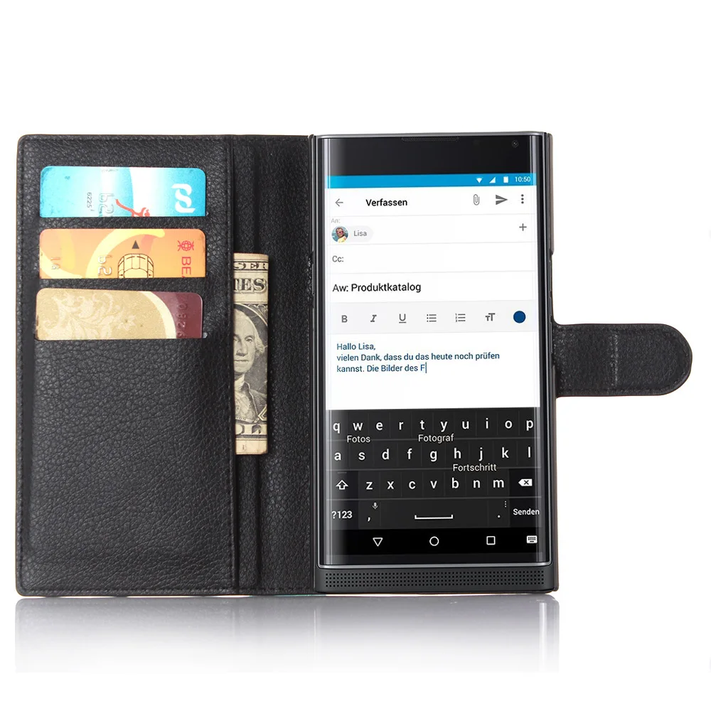 Чехол бумажник для BlackBerry Priv с отделениями карт чехол личи узором кожаный