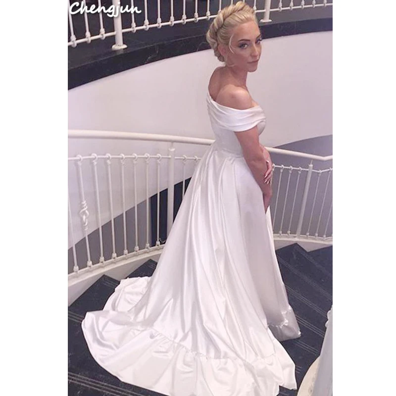 Chengjun Ivory Elegant A Line Simple Satin Wedding Dress | Свадьбы и торжества