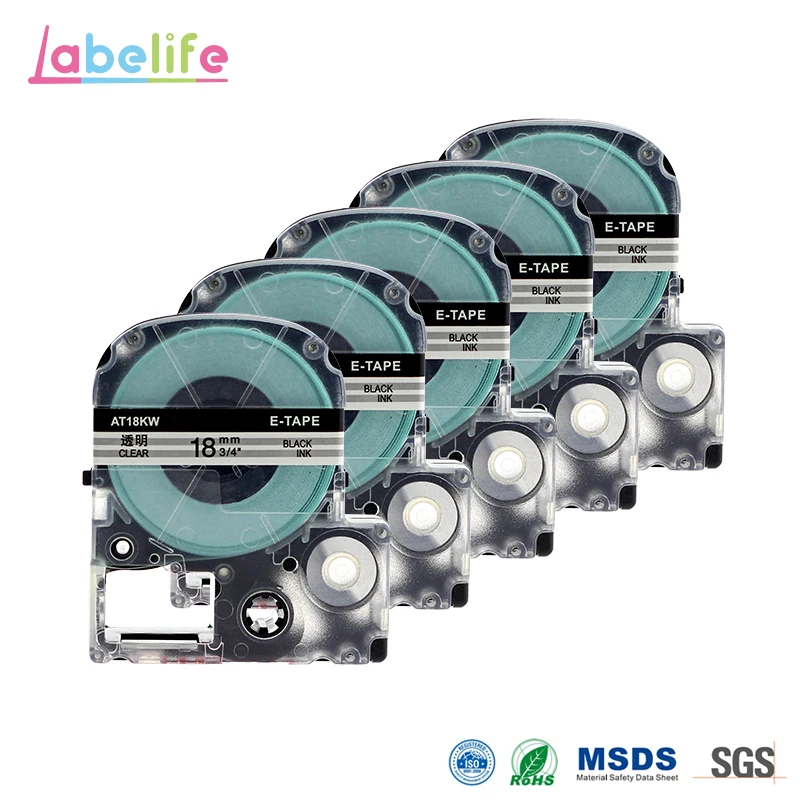 Labelife 5 упаковок ST18K черный на прозрачной 18 мм стандартной этикетке мейкер лента