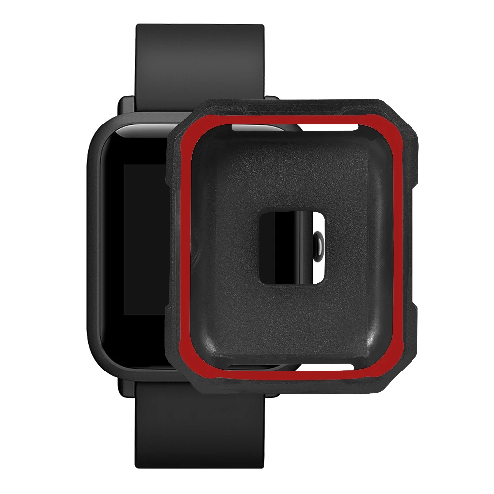 black mix red Мягкий защитный силиконовый чехол для Xiaomi Huami Amazfit Bip Youth Watch, Двухцветный силиконовый чехол - Цвет: black mix red