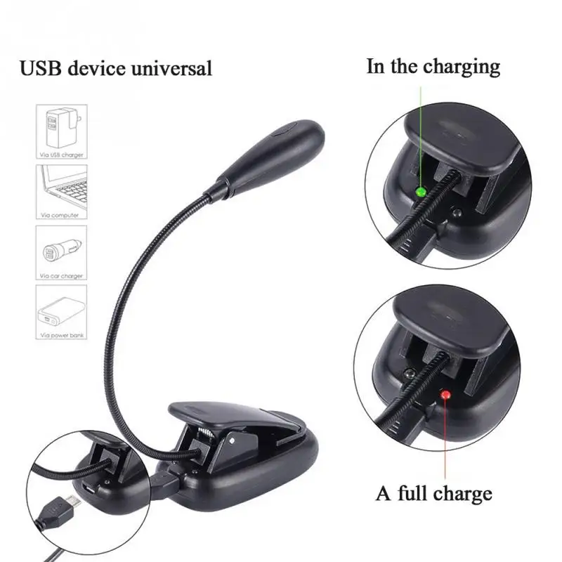 

7 LED Clip Type Reading Lamp with USB Rechargeable Double Light reading bedside Colors Eye Care Brightness Book clamp light