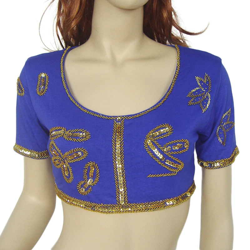 Royal blue Женский костюм для танца живота для занятий танцами одежда для танца живота с коротким рукавом с бусинами Топ для танца живота Блестки из бисера Топ 10 цветов - Цвет: Royal blue