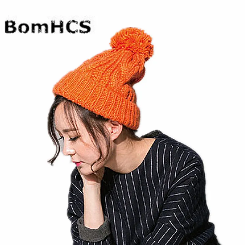 

BomHCS Корейская простая женская зимняя вязаная шапка с цветами конопли