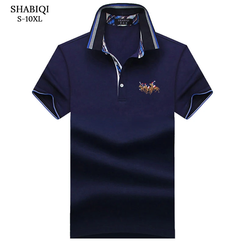 Blue SHABIQI, новинка, брендовая мужская рубашка, Мужская рубашка поло, мужская хлопковая рубашка с коротким рукавом, с вышивкой три лошади, рубашка поло размера плюс S-10XL - Цвет: Blue