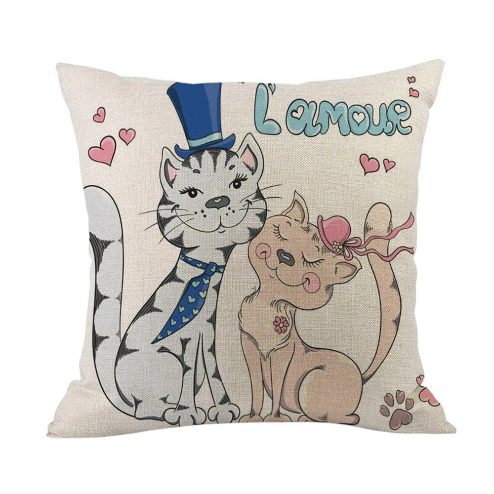 Подушка с надписью Happy Valentines Day 45*45 см, хлопковая льняная Наволочка на День святого Валентина, декоративная наволочка для пары