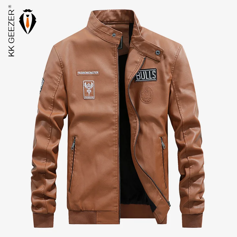 Motorcycle Leather Jacket Men Autumn Casual Warm Fleece High Quality Black Business Stand Collar Bomber Camp Classic Coat | Мужская