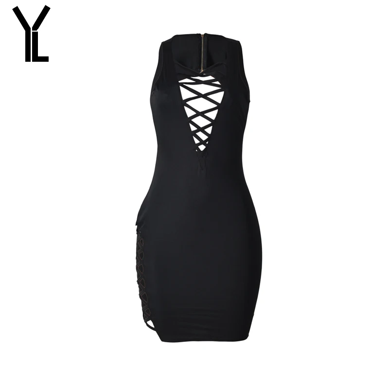 2018 Women Dress V Neck Solid Sexy Lace Up Straight Robe Femme Fashion Summer Party | Женская одежда