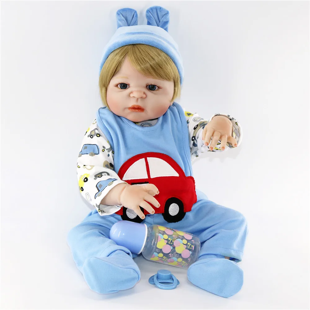 NPK 57cm Full Silicone Body Reborn Baby Doll Realistic Bebes reborn boy In Cute Blue Car Clothes Girls Toys Brinquedos | Игрушки и хобби