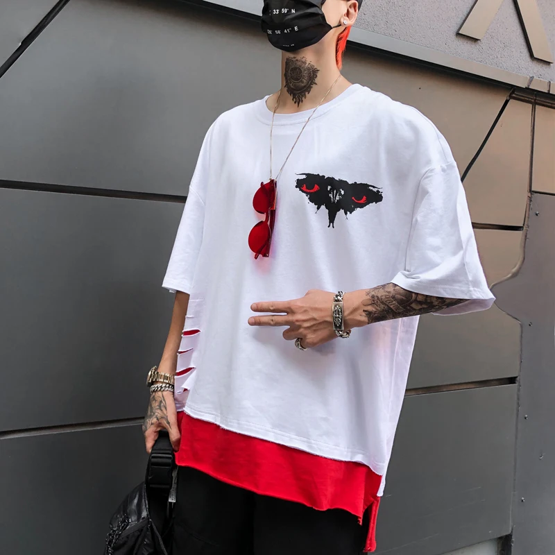 Harajuku Ленточные футболки для мужчин Уличная Летняя мода хип хоп короткий рукав
