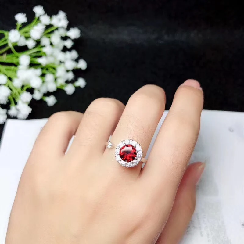 

Natural Garnet Rings for Women Anniversary gift New fine Jewelry Tiktok Rotating Ring 925 Sterling silver 18K Gold plated #146