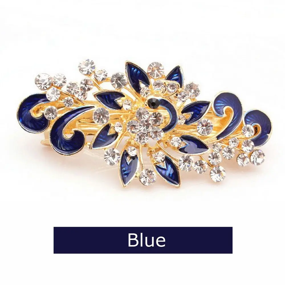 blue 1 шт. цветной металлический заколки для волос Сверкающий Кристалл Стразы Павлин шпилька женские головные уборы для девушек заколки для волос Инструменты для укладки - Цвет: blue