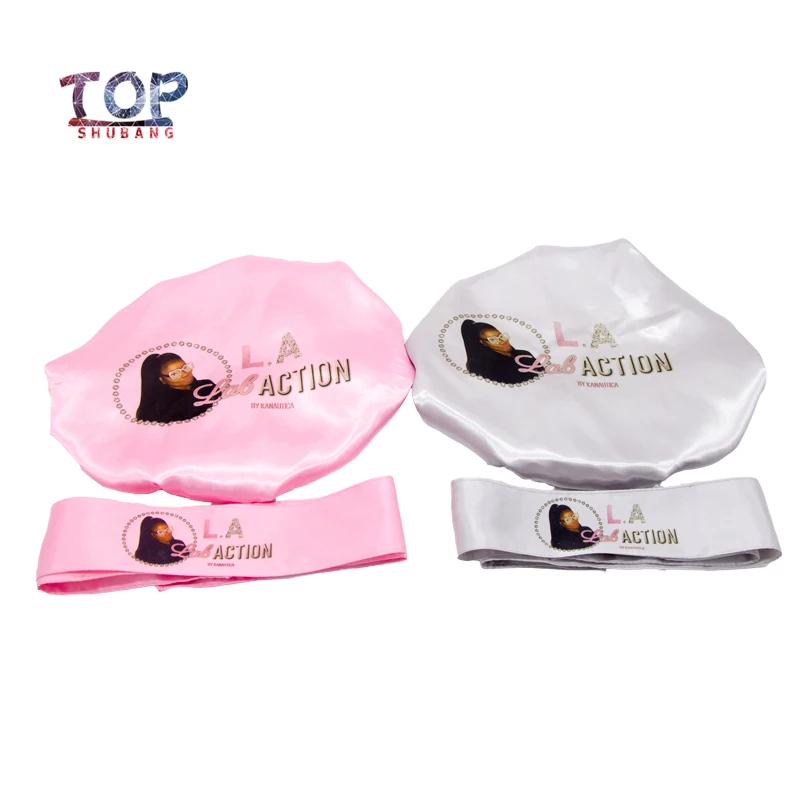 Подгонянный логос bonnets 2 слоя полиэстер атласный Женский капот/головная повязка