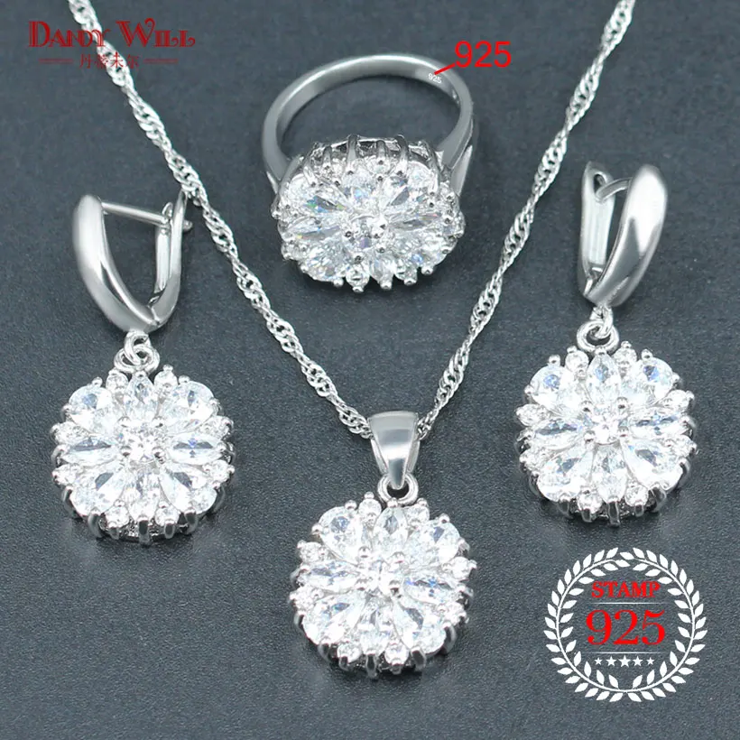 Белый кубический цирконий 925 серебряные Свадебные Ювелирные наборы для женщин с