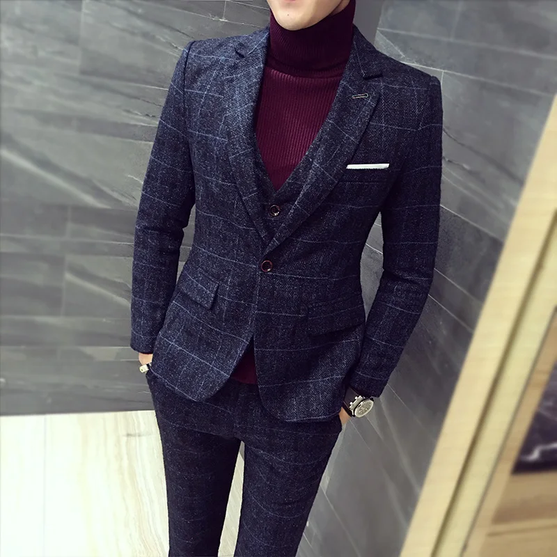 Мужской Клетчатый костюм Trajes de Novio Hombre мужской Homme Mariage Terno Masculino мужские клетчатые