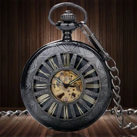 luxury skeleton dial obscure lines case auto mechanical pocket watch steampunk skeleton male clock transparent vintage pendant