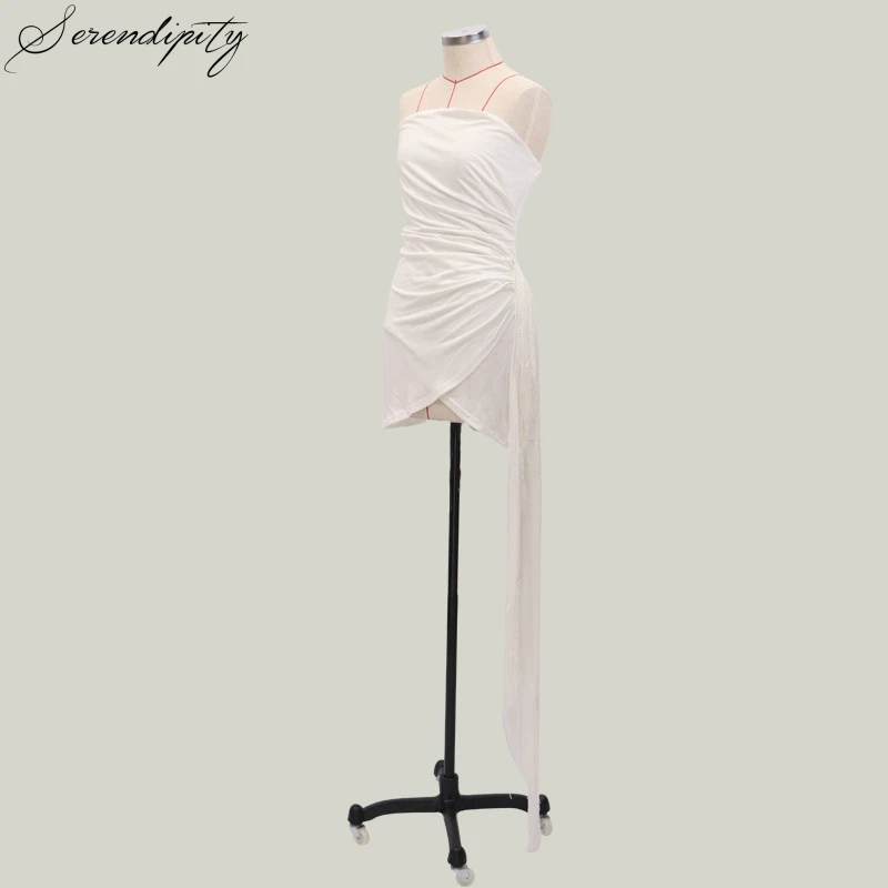 SRDP с открытыми плечами белое длинное короткое платье кисточками женское