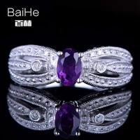 baihe solid 14k white gold 0 46ct amethyst wedding gift women engagement ring cuteromantic fine jewelry amethyst ring