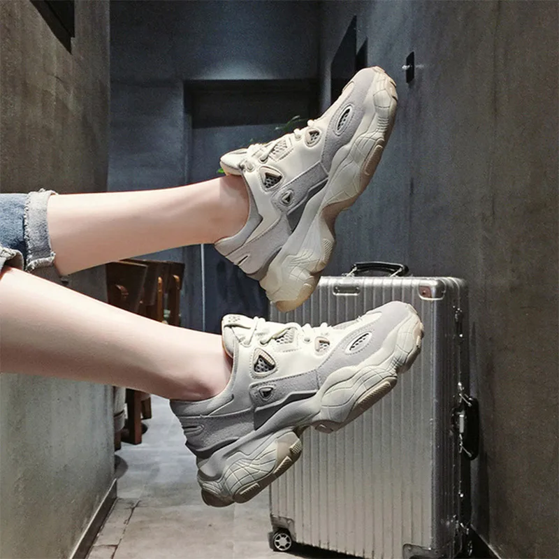 Beige Повседневная обувь; женские кроссовки; модная женская обувь для папы; сезон весна-осень; цвет белый, черный; удобная Вулканизированная обувь - Цвет: Beige