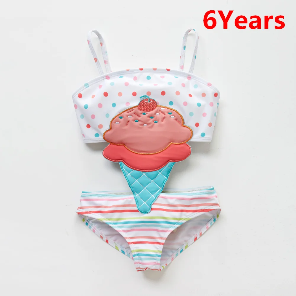 6 years Kavkas/летний купальник для маленьких девочек с вышивкой в виде мороженого; цельный купальник в стиле пэчворк; пляжная одежда для девочек; купальный костюм для малышей - Цвет: 6 years
