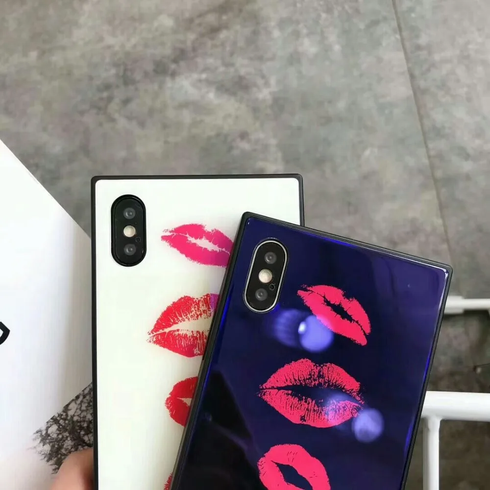Чехол для iPhone 11 Pro Max Xr XS Max, квадратный чехол Blue Ray из закаленного стекла, сексуальный чехол с красными губами для iPhone X Xs 6 6S 7 8 Plus, чехол