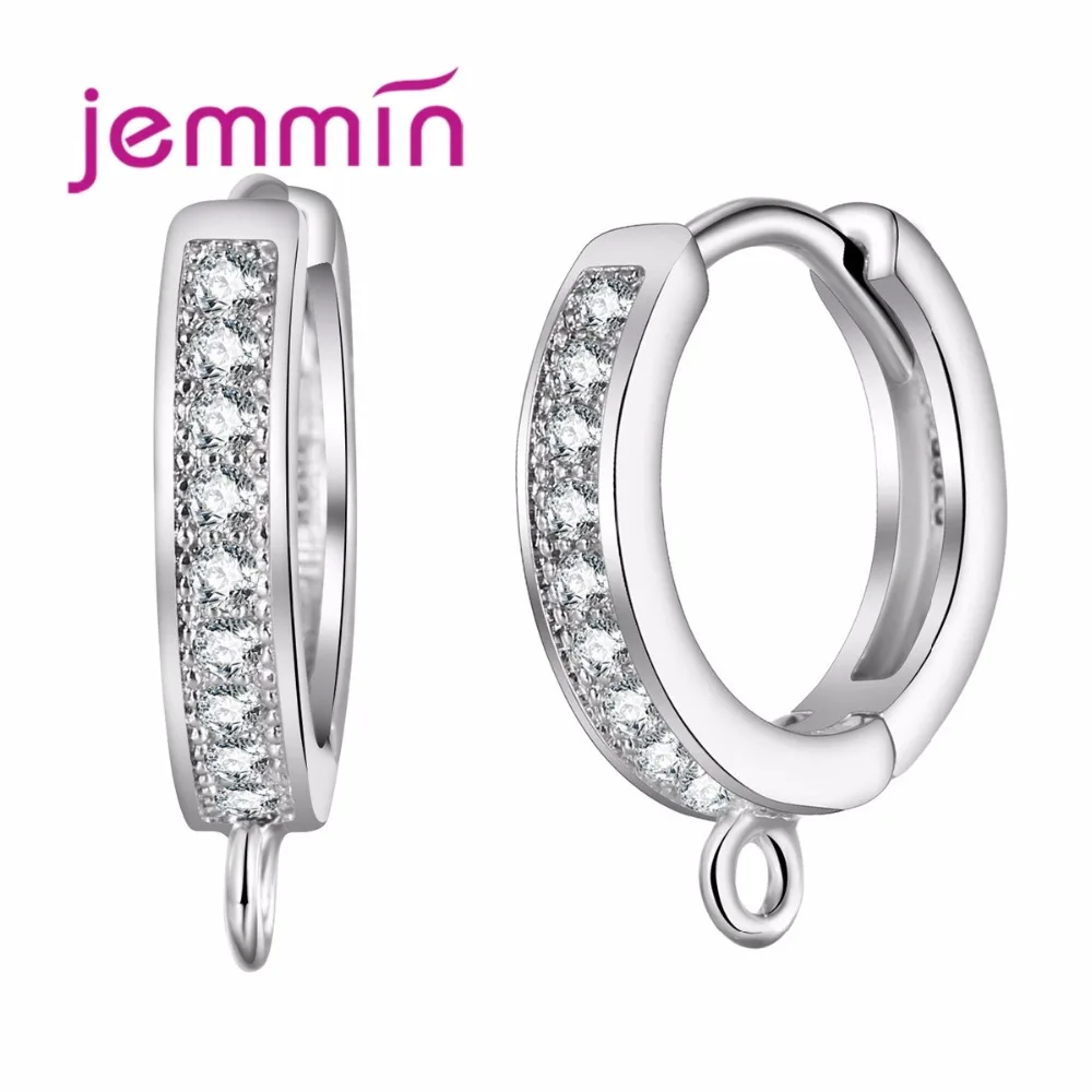 

5 Pairs/Lot Beautiful Women Crystal Circle Hoop Earrings Fashion DIY Jewelry 925 Sterling Silver CZ Earrings Component