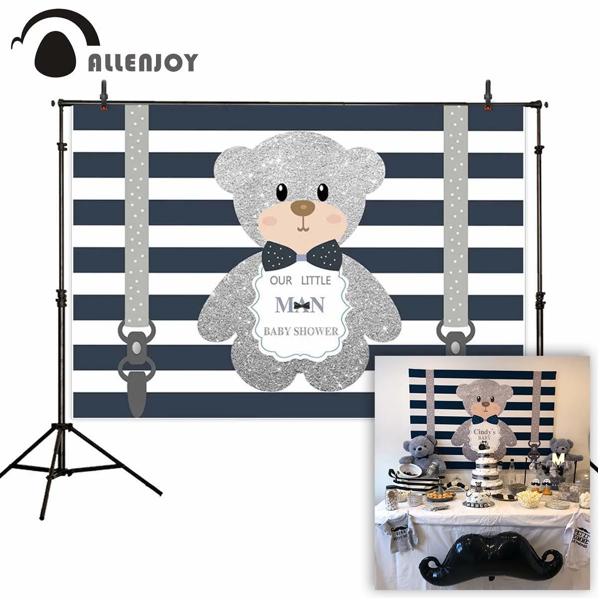 Allenjoy детский фон для фотосъемки Милый Серебряный медведь кроватка наш маленький