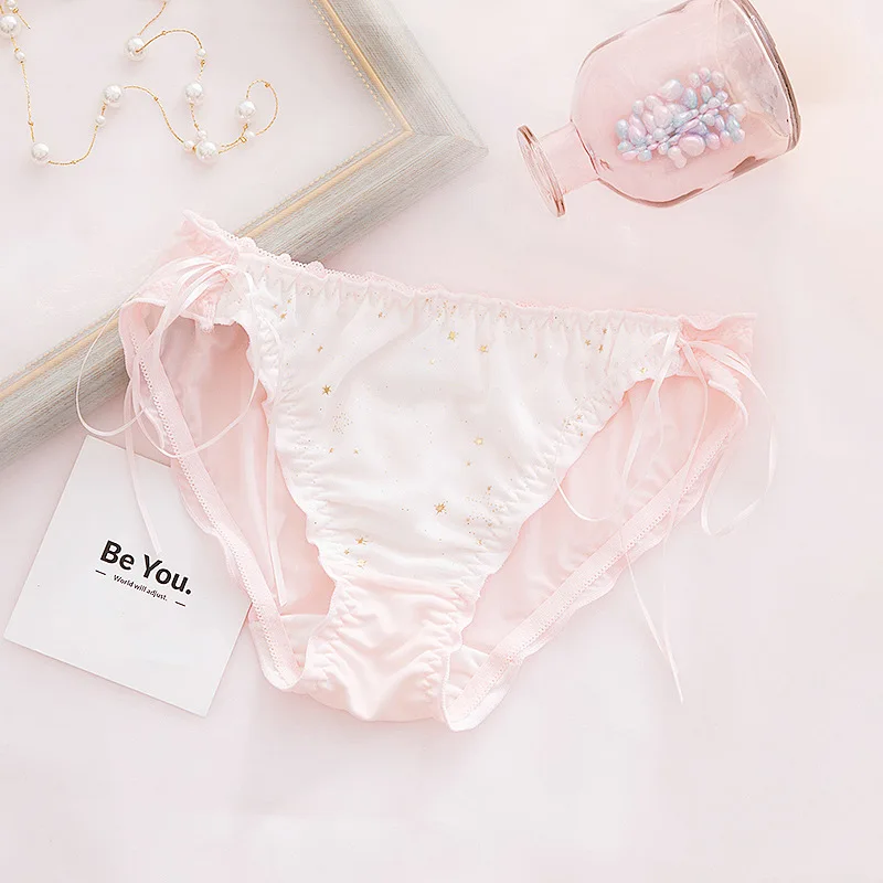 Light Pink Женские милые трусики, новинка, удобные, дышащие, короткие, с бантом, для девушек, нижнее белье, сплошное, кружевное, нижнее белье, шикарные звезды, женское нижнее белье - Цвет: Light Pink