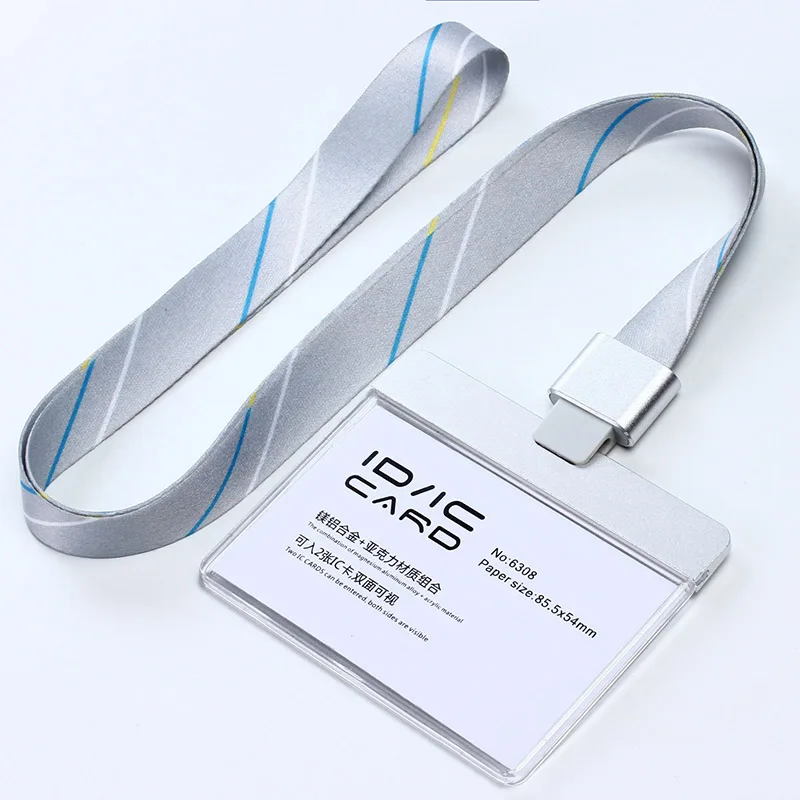 H Stripe silver set Прозрачный акриловый пластик с металлической ID IC карты держатель пропуска карты+ цветной полиэфирный ремешок с пряжкой из сплава Al - Цвет: H Stripe silver set