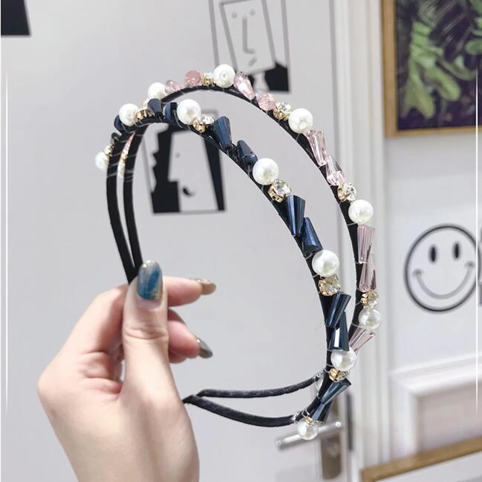 Fashion Fresh Style Hairband Women Summer Hair Accessories Girls Pearls Shiny Rhinestone Headdress Adult All-match Clothing