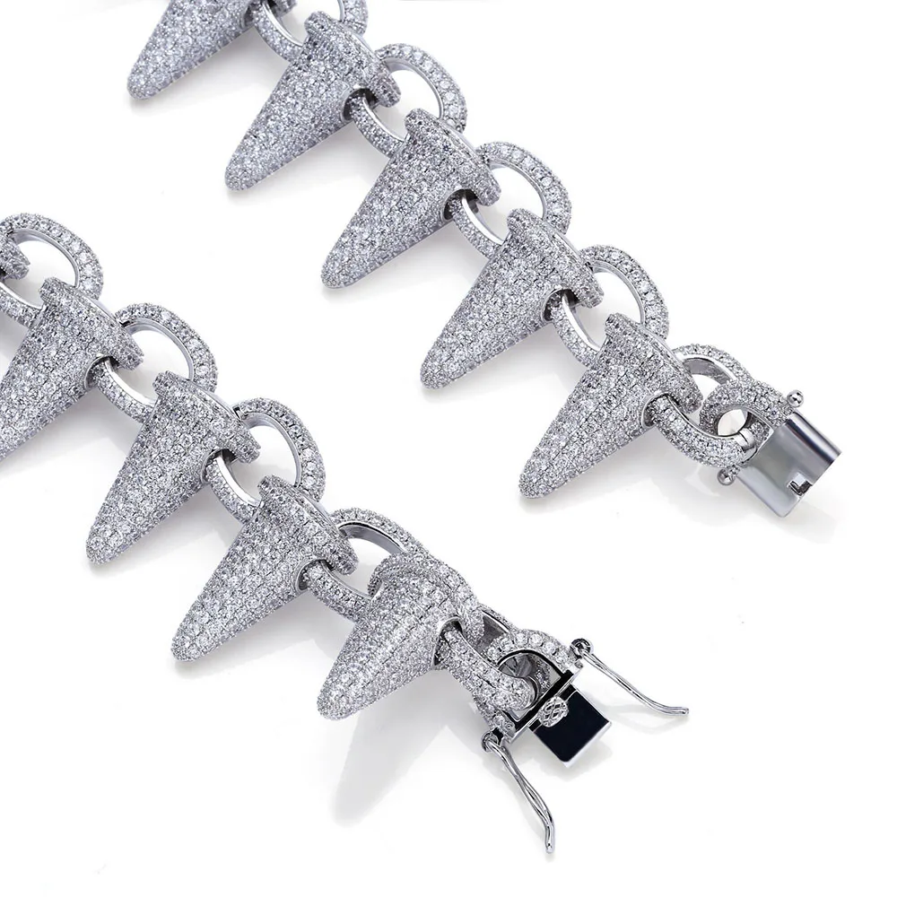 28 мм Роскошная Мода Рок Iced Out заклепочные шипы ожерелье с манжетами цепь Bling Циркон хип хоп золотые серебряные ювелирные изделия подарки для мужчин
