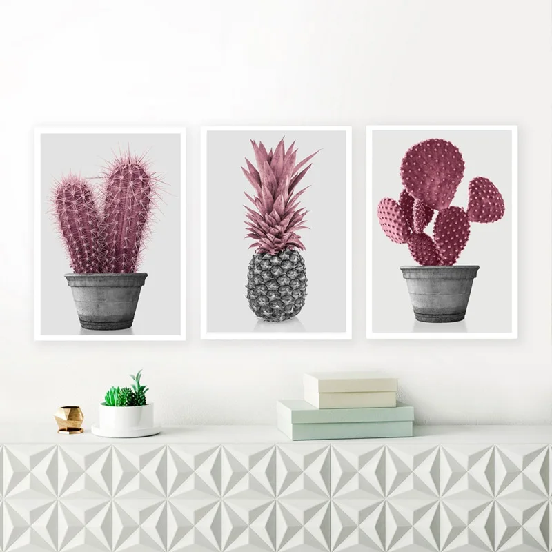 

Nordic Pink Pineapple Painting Wall Pictures Home decoration Posters And Prints Cactus Pot Plant Art Canvas Paintings No Frame