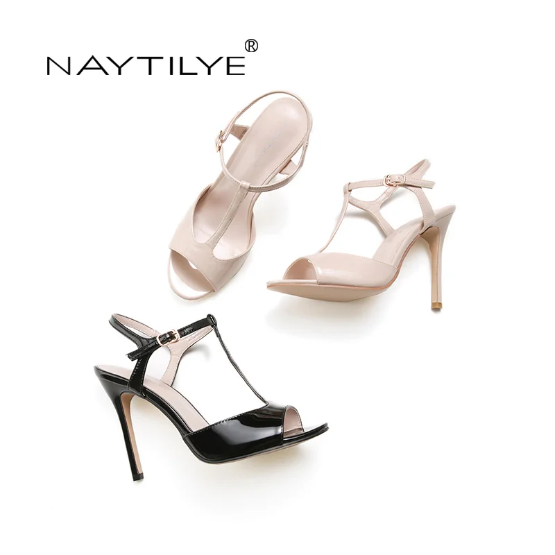 Summer 2017 Woman Shoes PU ECO patent Leather High heels sandals for woman Beige Black thin heel 36-41 Free shipping NAYTILYE | Обувь